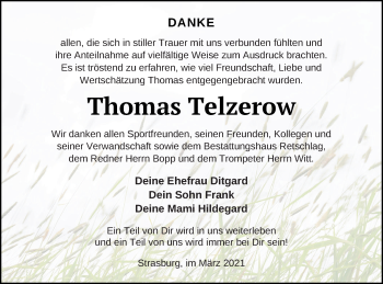 Traueranzeige von Thomas Telzerow von Neubrandenburger Zeitung