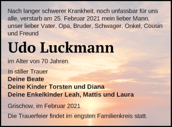 Traueranzeige von Udo Luckmann von Mecklenburger Schweiz