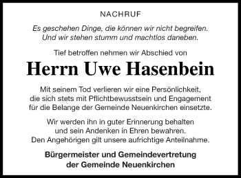 Traueranzeige von Uwe Hasenbein von Vorpommern Kurier