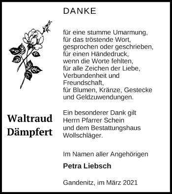 Traueranzeige von Waltraud Dämpfert von Templiner Zeitung