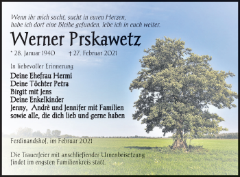 Traueranzeige von Werner Prskawetz von Haff-Zeitung