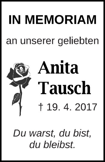 Traueranzeige von Anita Tausch von Haff-Zeitung