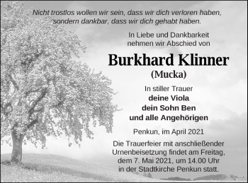 Traueranzeige von Burkhard Klinner von Pasewalker Zeitung