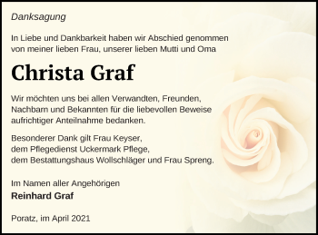 Traueranzeige von Christa Graf von Templiner Zeitung