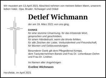 Traueranzeige von Detlef Wichmann von Templiner Zeitung