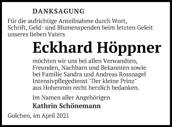 Traueranzeige von Eckhard Höppner von Neubrandenburger Zeitung