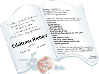 Traueranzeige von Edeltraut Richter von Haff-Zeitung