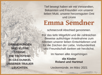 Traueranzeige von Emma Semdner von Haff-Zeitung