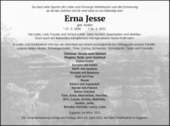 Traueranzeige von Erna Jesse von Haff-Zeitung