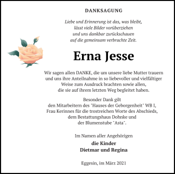 Traueranzeige von Erna Jesse von Haff-Zeitung