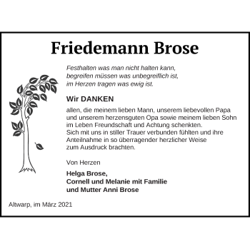 Traueranzeige von Friedemann Brose von Haff-Zeitung