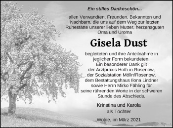 Traueranzeige von Gisela Dust von Neubrandenburger Zeitung