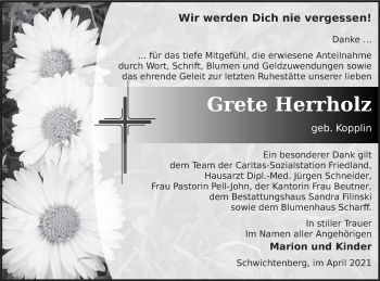 Traueranzeige von Grete Herrholz von Neubrandenburger Zeitung