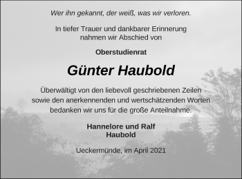 Traueranzeige von Günter Haubold von Haff-Zeitung