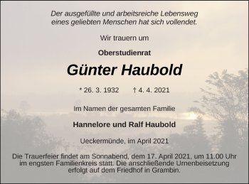Traueranzeige von Günter Haubold von Haff-Zeitung