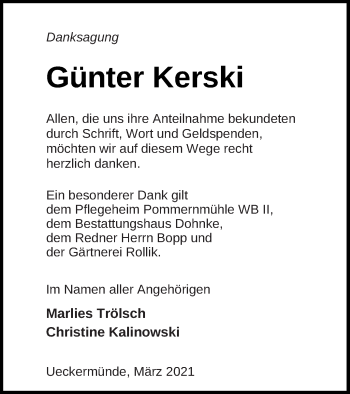 Traueranzeige von Günter Kerski von Haff-Zeitung