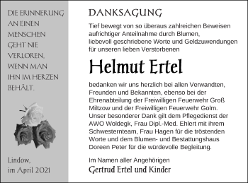 Traueranzeige von Helmut Ertel von Strelitzer Zeitung