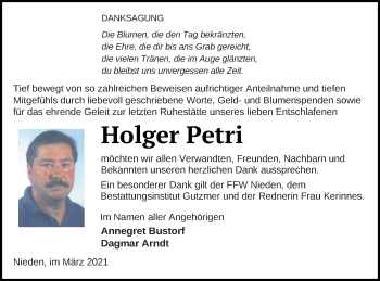 Traueranzeige von Holger Petri von Pasewalker Zeitung