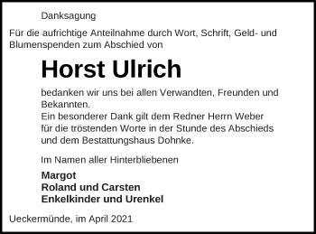 Traueranzeige von Horst Ulrich von Haff-Zeitung