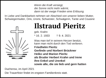 Traueranzeige von Ilstraud Pieritz von Vorpommern Kurier