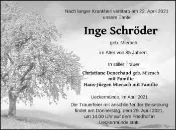 Traueranzeige von Inge Schröder von Haff-Zeitung