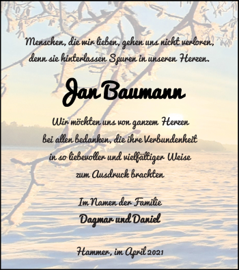 Traueranzeige von Jan Baumann von Haff-Zeitung