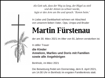 Traueranzeige von Martin Fürstenau von Prenzlauer Zeitung