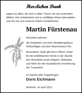 Traueranzeige von Martin Fürstenau von Prenzlauer Zeitung