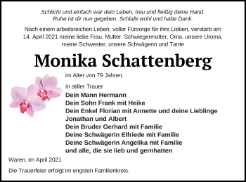 Traueranzeige von Monika Schattenberg von Müritz-Zeitung
