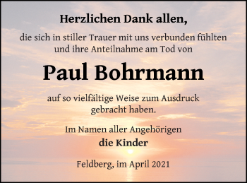 Traueranzeige von Paul Bohrmann von Strelitzer Zeitung