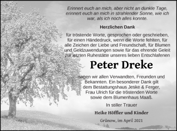 Traueranzeige von Peter Dreke von Prenzlauer Zeitung