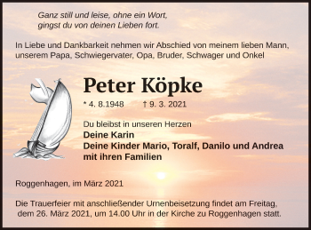 Traueranzeige von Peter Köpke von Neubrandenburger Zeitung