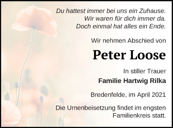 Traueranzeige von Peter Loose von Mecklenburger Schweiz