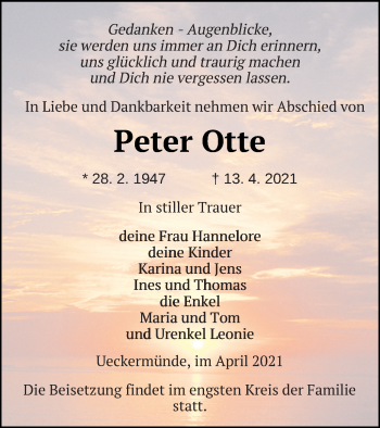 Traueranzeige von Peter Otte von Haff-Zeitung