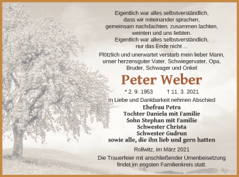 Traueranzeige von Peter Weber von Pasewalker Zeitung