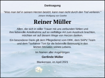 Traueranzeige von Reiner Müller von Strelitzer Zeitung