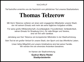 Traueranzeige von Thomas Telzerow von Pasewalker Zeitung