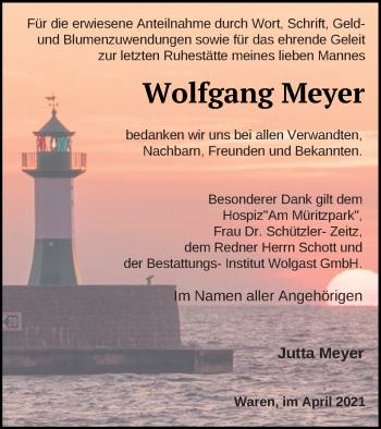 Traueranzeige von Wolfgang Meyer von Müritz-Zeitung