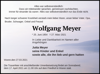 Traueranzeige von Wolfgang Meyer von Müritz-Zeitung