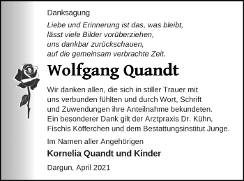 Traueranzeige von Wolfgang Quandt von Mecklenburger Schweiz