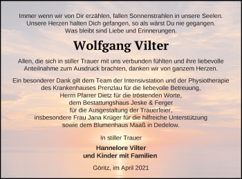 Traueranzeige von Wolfgang Vilter von Prenzlauer Zeitung