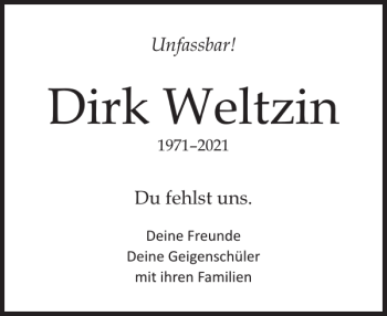 Traueranzeige von Dirk Weltzin von Ludwigsluster Tageblatt