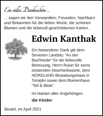 Traueranzeige von Edwin Kanthak von Templiner Zeitung