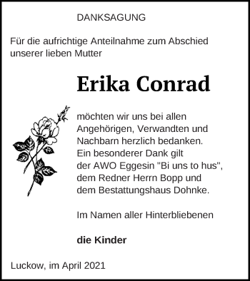 Traueranzeige von Erika Conrad von Haff-Zeitung