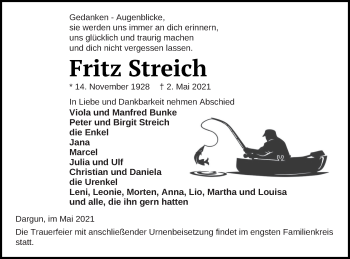 Traueranzeige von Fritz Streich von Mecklenburger Schweiz