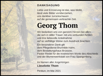 Traueranzeige von Georg Thom von Pasewalker Zeitung