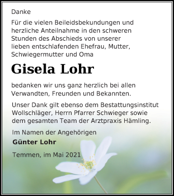 Traueranzeige von Gisela Lohr von Templiner Zeitung