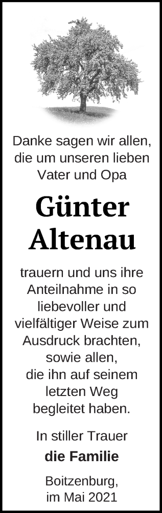 Traueranzeige von Günter Altenau von Templiner Zeitung