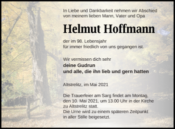 Traueranzeige von Helmut Hoffmann von Strelitzer Zeitung