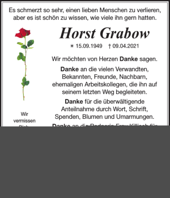 Traueranzeige von Horst Grabow von Ludwigsluster Tageblatt